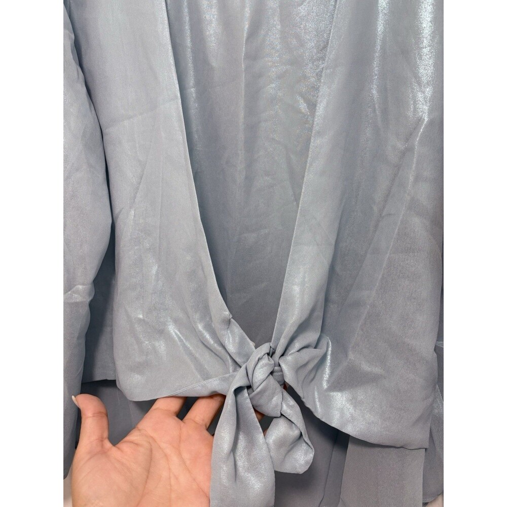 NWT Belle Sky Blue Metallic Tie Front Blouse XXL Shimmery Top - Picture 6 of 13